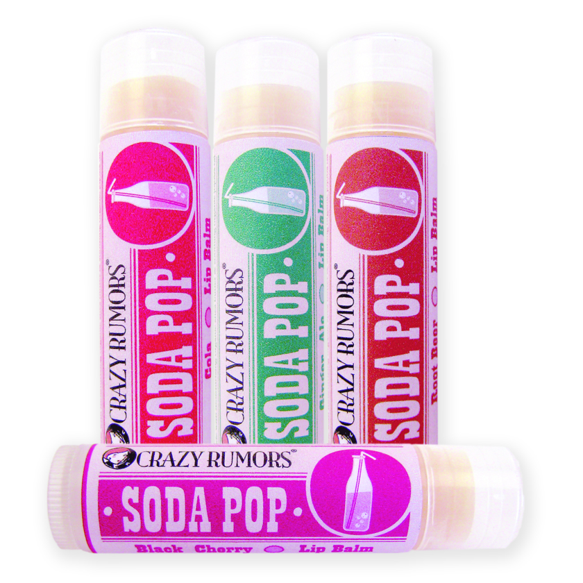 Crazy Rumors Soda Pop Lip Balms, $4 each