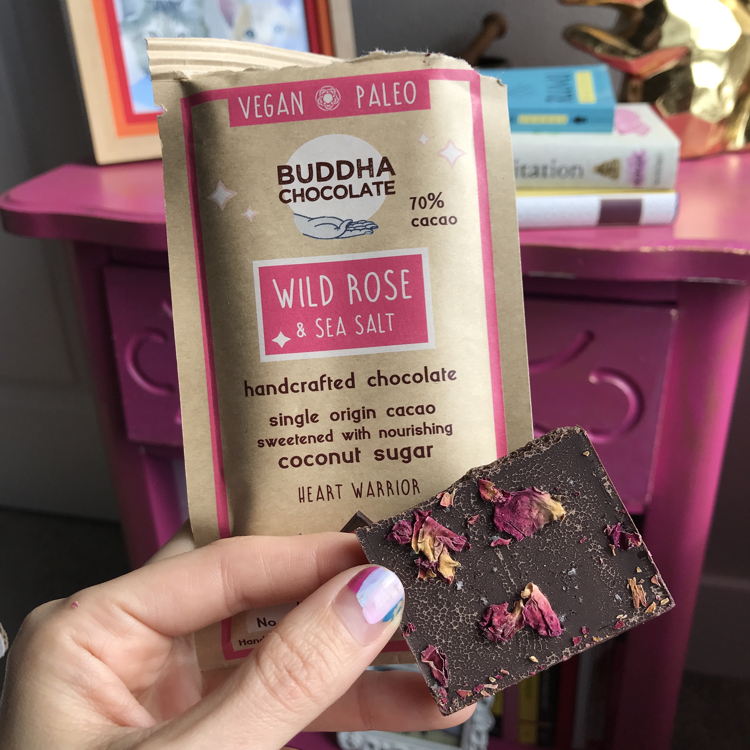 Buddha Chocolate Wild Rose and Sea Salt Bar